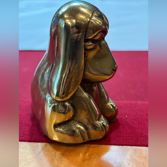 Basset HOUND SOLID BRASS DOG Puppy Droopy Ears 3” Tall golden Heavy Figurine MCM - Picture 15 of 15